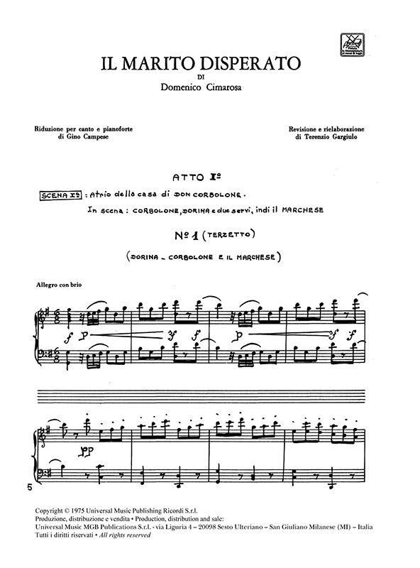 Il marito disperato - Ed. Tradizionale - Opera Completa - árie pro zpěv a klavír